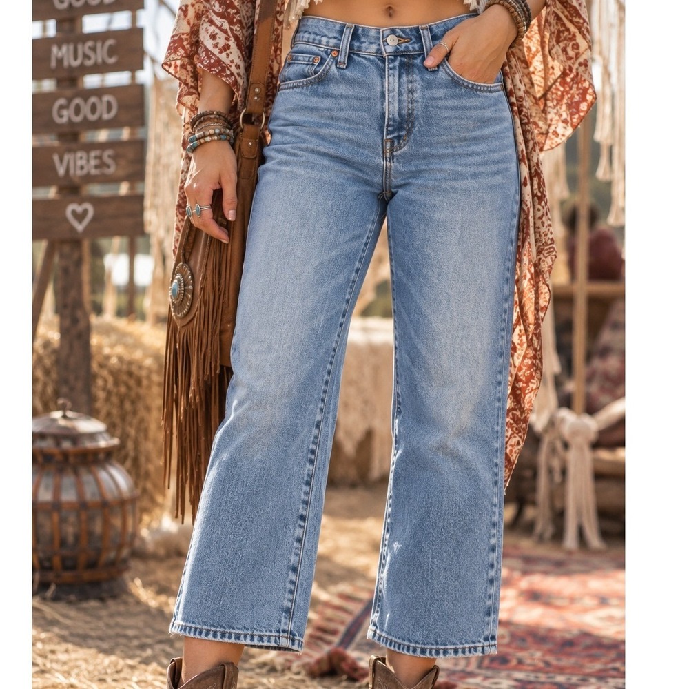 Madewell Curvy 90s Straight Crop Jeans Medium Wash Blue Denim 27P Petite
